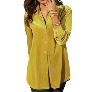 Soft Surroundings Women’s Amber Green Mustard Yellow Ribbed Velvet‎ Casual Large
